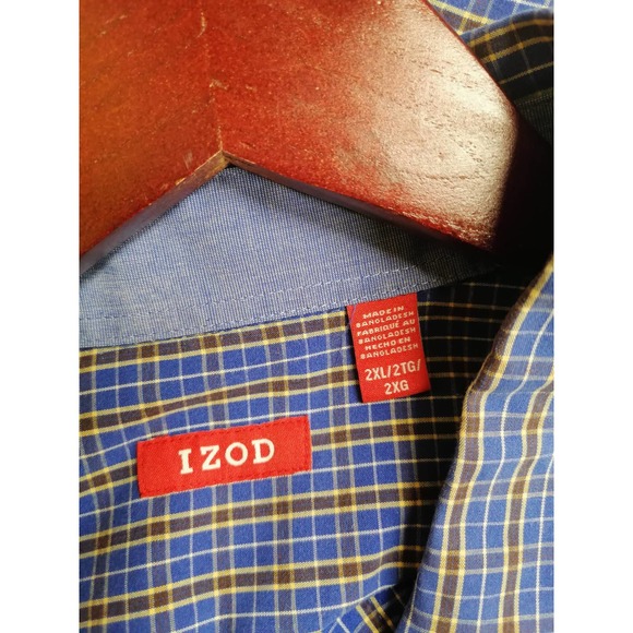 IZOD Blue Yellow Small Plaid Long Sleeve Button down Dress shirt Size 2XL - Picture 7 of 8